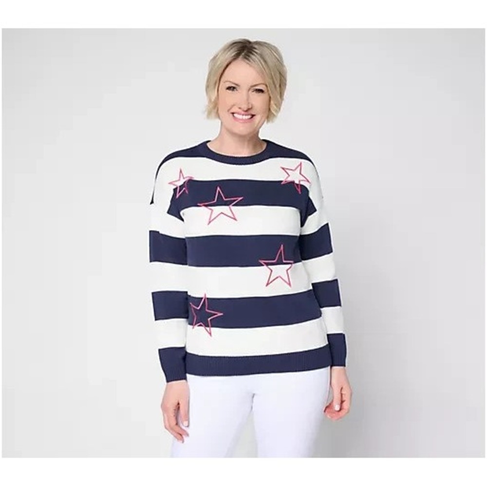 Liberty Belles by Kim Gravel Stars and Stripes Summer Sweater Twilight ,X-Large